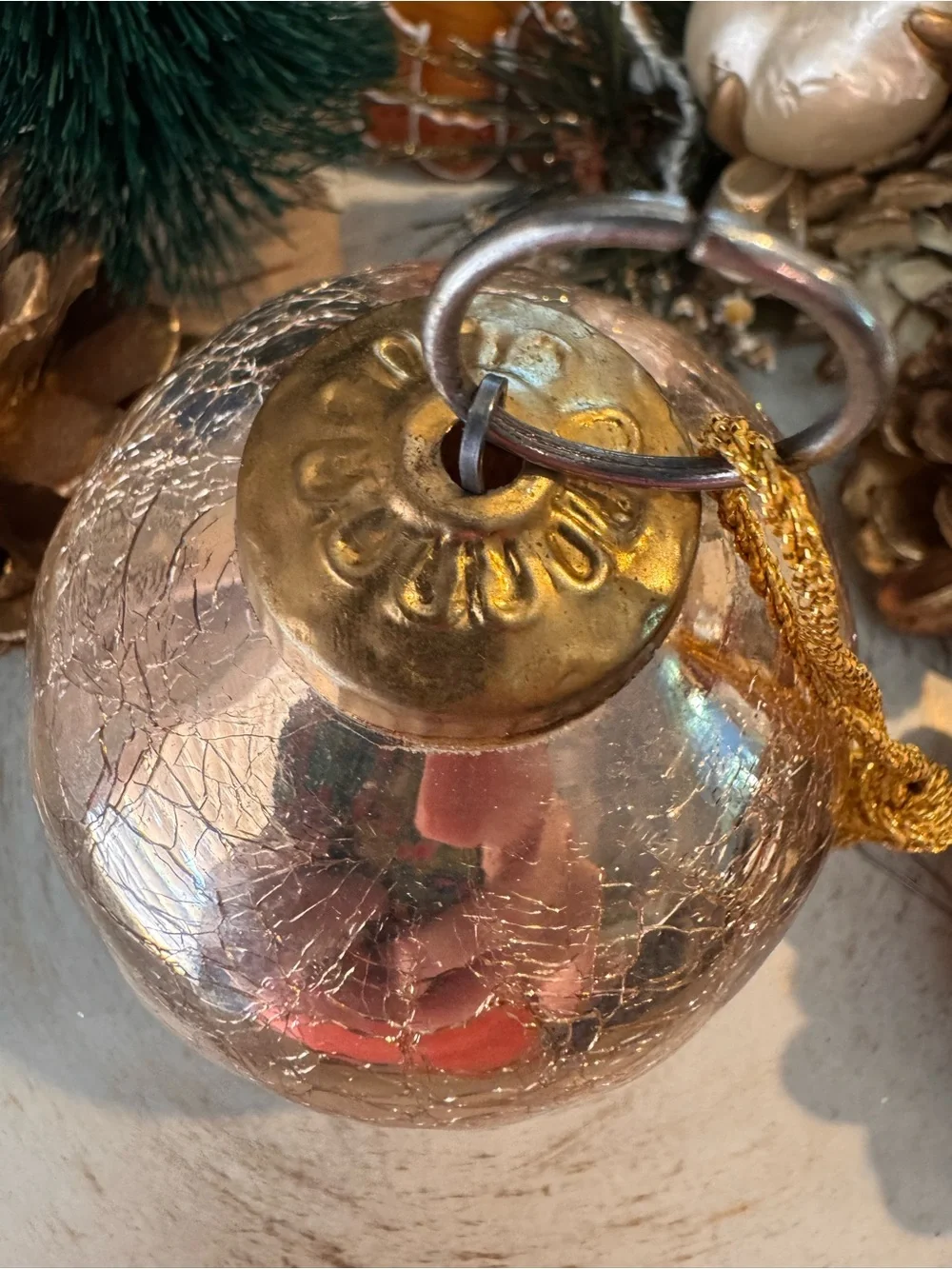 🎄Set of 2 Kugel Style Heavy Blown Crackle Glass Ornaments Gold & Silver Lot